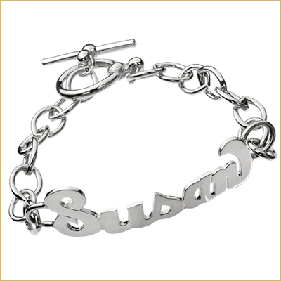 Silver toggle nameplate bracelet