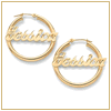 Gold hoop nameplate earrings
