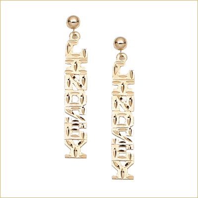 Gold drop bar name earrings