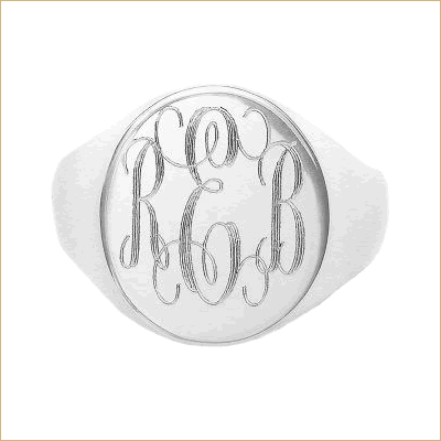 Silver engraved monogram ring