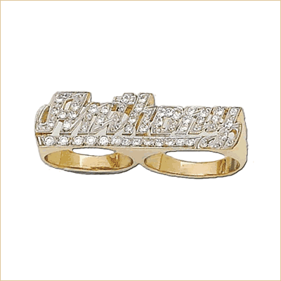 Gold and diamond double nameplate ring