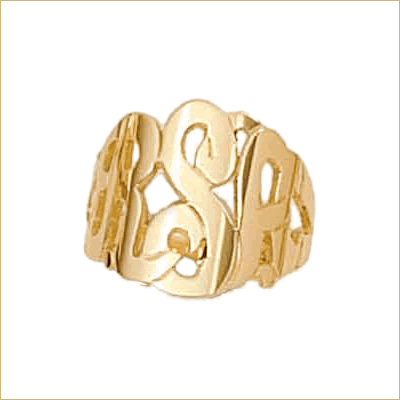 Gold script monogram ring