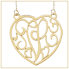 Gold heart scroll initial monogram pendant