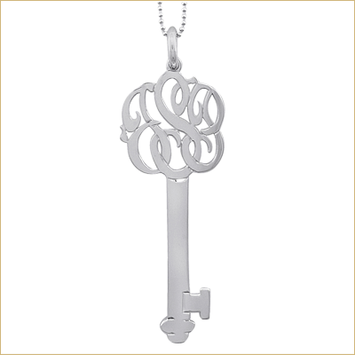 Silver initial script key pendant