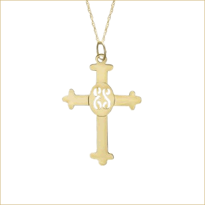 Gold cross with initial monogram pendant