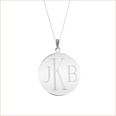 Silver engraved monogram pendant